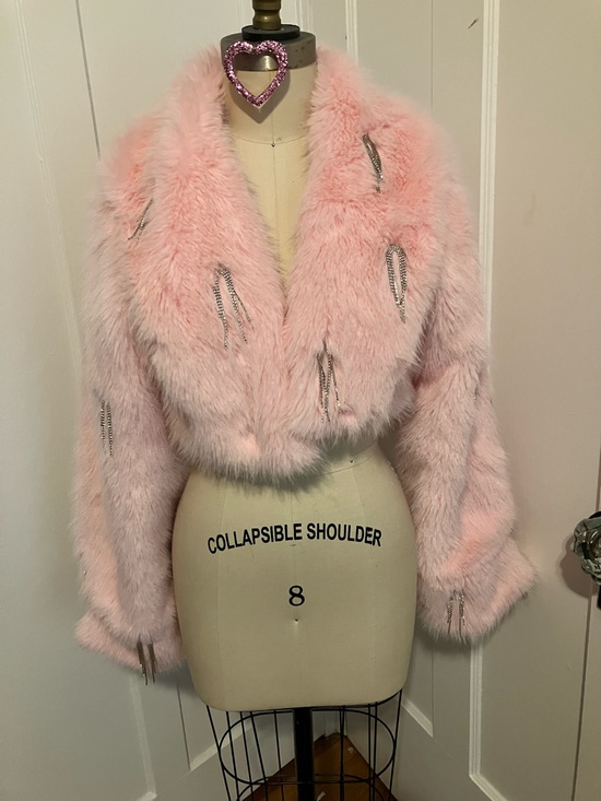 AKIRA Jackets & Blazers - AKIRA Pink Faux Fur Cropped Jacket with Rhinestone Tassels